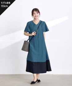 Tiaclasse L 【洗える】 配色Aラインサックワンピース