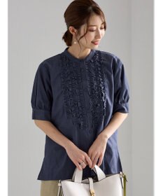 Te chichi フロントフリル5分袖ブラウス