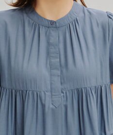 Tiaclasse 【洗える】バンドカラーティアードシャツチュニックブラウス