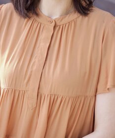 Tiaclasse 【洗える】バンドカラーティアードシャツチュニックブラウス