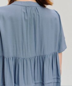 Tiaclasse 【洗える】バンドカラーティアードシャツチュニックブラウス