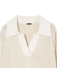 JOSEPH 【洗える】マイクロストライプ　ポロカラーニット