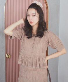 earth music&ecology ＳＥＴ２点レース編みペプラムカーデ＋スカート