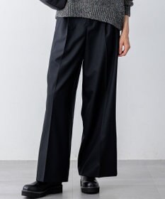 23区 L 【滝沢眞規子さん着用/CanCam11月号掲載】ナチュラルストレッチサキソニー タック ワイド パンツ ブラック系