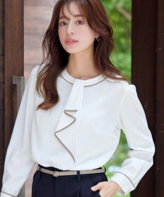 Tiaclasse 【2WAY・洗える】取り外し可能な​配色パイピングボウタイブラウス