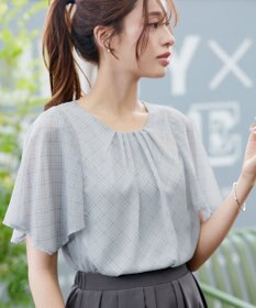 Tiaclasse 【洗える】チェック柄ハンカチスリーブブラウス
