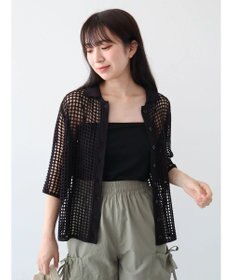 Green Parks メッシュ編み襟付きカーディガン