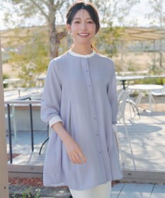 Tiaclasse L 【新色追加】バンドカラーシャツチュニックブラウス