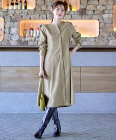 Tiaclasse 【洗える】ベルト付きスキッパーシャツワンピース