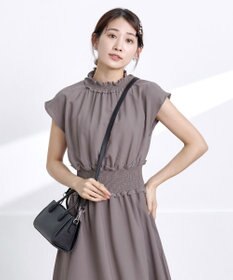 Tiaclasse 【洗える】麻調シャーリングハイネックワンピース