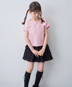 ANY KIDS 【綿100%】肩リボン×ラインストーンロゴ 半袖Tシャツ