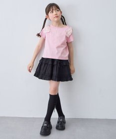 ANY KIDS 【綿100%】肩リボン×ラインストーンロゴ 半袖Tシャツ