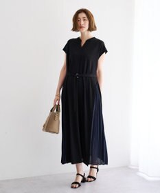 YECCA VECCA ベルテッドプリーツ切替ワンピース