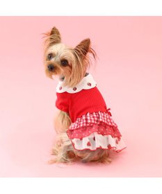 PET PARADISE ペットパラダイス 苺刺繍 ワンピース  スカラップカラー 《レッド》 小型犬