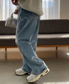 WEGO スプレーペイントストレートデニムパンツ