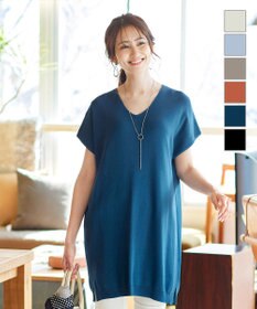 Tiaclasse L 【洗える】さらりと肌離れの良いフレンチスリーブニットチュニック