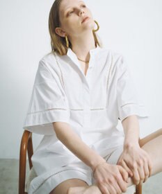 #Newans 【洗える/セットアップ可能】ハシゴレースビブデザインシャツ