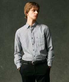 JOSEPH ABBOUD 【柔らか・光沢感】コットンビエラストライプ シャツ ネイビー系1