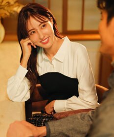 ANY SIS S 【全方位 好印象】シャツコンビリブニット ワンピース