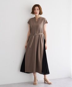 YECCA VECCA ベルテッドプリーツ切替ワンピース