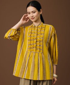 自由区 【着映える・涼やか】コットンストライププリントフリル ブラウス