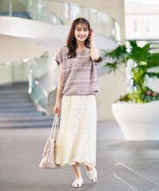 Tiaclasse 【洗える】マルチボーダーフレンチスリーブニット