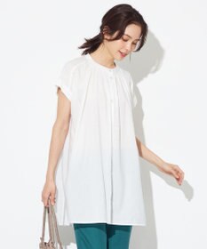 ANY 【洗える】シャーリングチュニック ブラウス