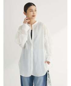 Green Parks シアーチェック袖ドロストシャツチュニック