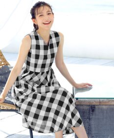 Tiaclasse 【袖が選べる・洗える】大柄ギンガムチェックワンピース