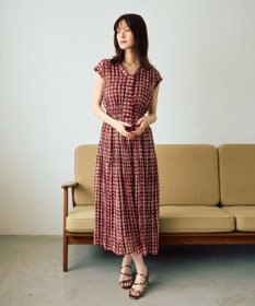 YECCA VECCA チェック柄ボウタイプリーツワンピース