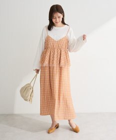 Green Parks ペプラムチェックキャミワンピース