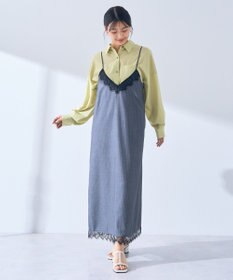 YECCA VECCA ストライプ柄レースMIXキャミワンピース