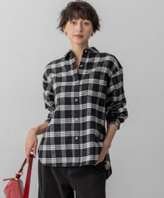 23区 【洗える】ブラッシュド ビエラチェック シャツ モノトーン系
