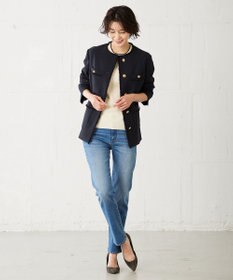 J.PRESS LADIES L ナチュラルツイードストレッチ ノーカラー ジャケット