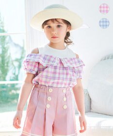 ANY KIDS チェック オフショルダー ブラウス