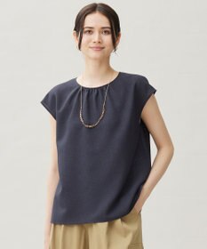 自由区 【洗える】ラスティックメッシュバックボウタイ ブラウス ネイビー