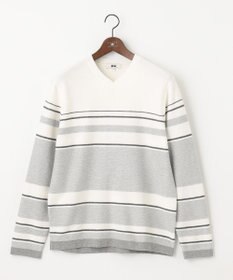 JOSEPH ABBOUD 【滑らかな肌触り】パネルボーダーVネックニット