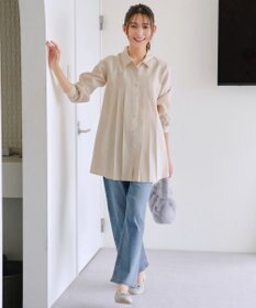 Tiaclasse L ピーチスキンプリーツシャツチュニック