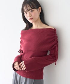 earth music&ecology リボンギャザーオフショルニットプルオーバー