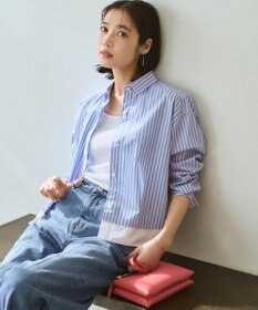 23区 S CANCLINI レギュラーカラー ストライプ クロップドシャツ