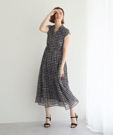 YECCA VECCA チェック柄ボウタイプリーツワンピース