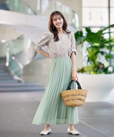 Tiaclasse 【セットアップ可・洗える】麻調リボン袖ブラウス