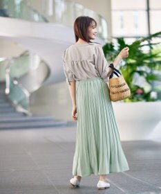 Tiaclasse 【セットアップ可・洗える】麻調リボン袖ブラウス