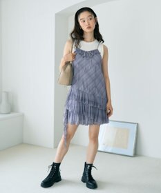 earth music&ecology フロントリボンチェックミニキャミワンピース