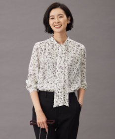 J.PRESS LADIES L 【洗える】ピーチサテン フラワープリント ボウタイ ブラウス