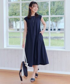 Tiaclasse L 【2WAY・洗える】ウエストリボンフレンチスリーブマキシワンピース