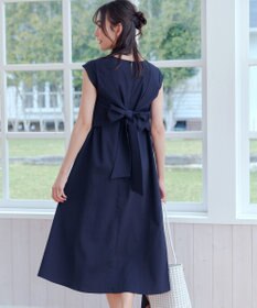 Tiaclasse L 【2WAY・洗える】ウエストリボンフレンチスリーブマキシワンピース