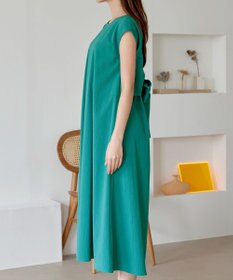 Tiaclasse L 【2WAY・洗える】ウエストリボンフレンチスリーブマキシワンピース