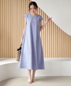 Tiaclasse L 【2WAY・洗える】ウエストリボンフレンチスリーブマキシワンピース