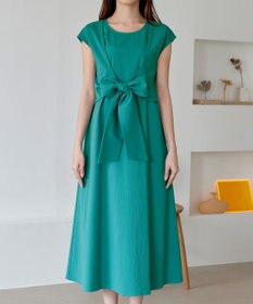 Tiaclasse L 【2WAY・洗える】ウエストリボンフレンチスリーブマキシワンピース